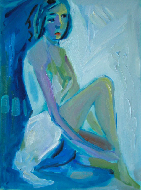 Model Seated Blue — Canvas Print
